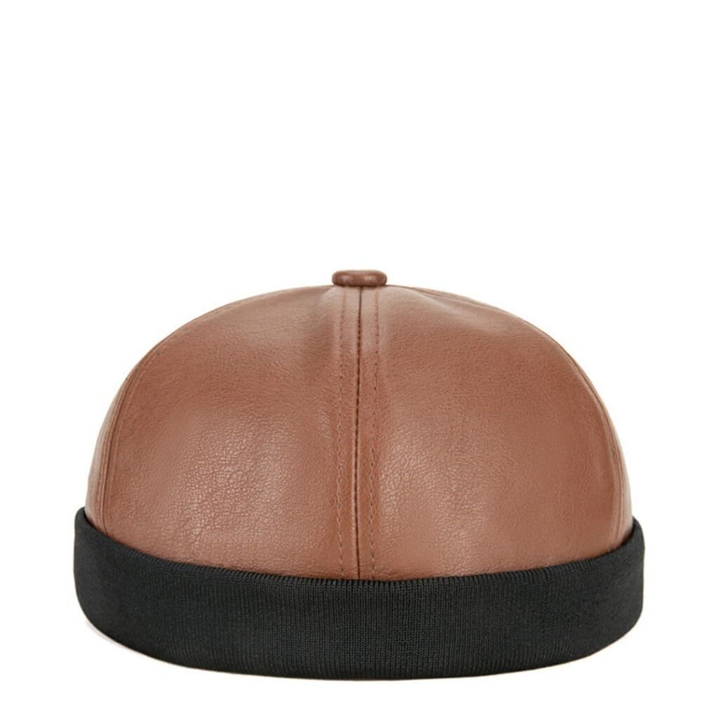 2167 Unisex Faux Leather Docker Cap Brimless Leon Hat Skull Cap Beanie